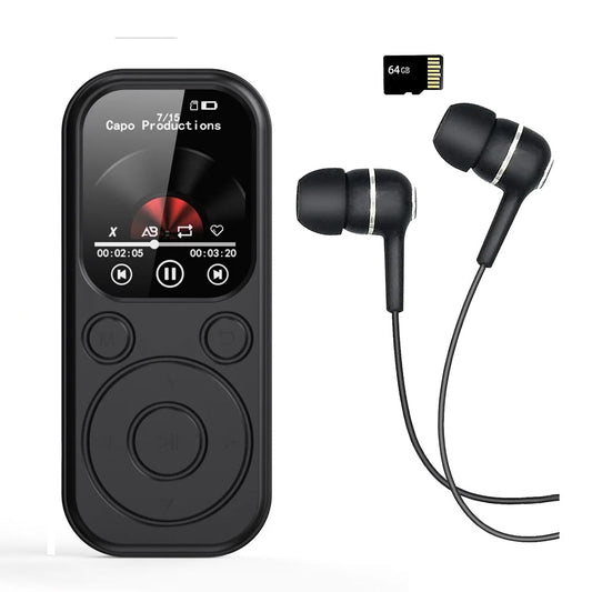 MP3 Player Bluetooth Music Player with 64GB Memory Card Earphone Build-in Speaker/Photo/Video Play/FM Radio/Voice Recorder BT5.4 Portable Music Player Supports up to 128GB for Kids Running Walking