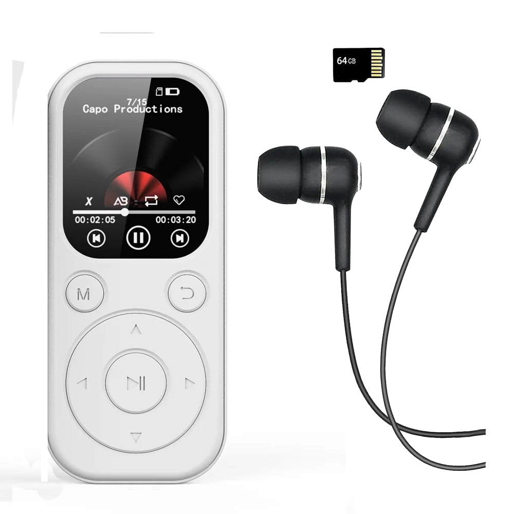 MP3 Player Bluetooth Music Player with 64GB Memory Card Earphone Build-in Speaker/Photo/Video Play/FM Radio/Voice Recorder BT5.4 Portable Music Player Supports up to 128GB for Kids Running Walking