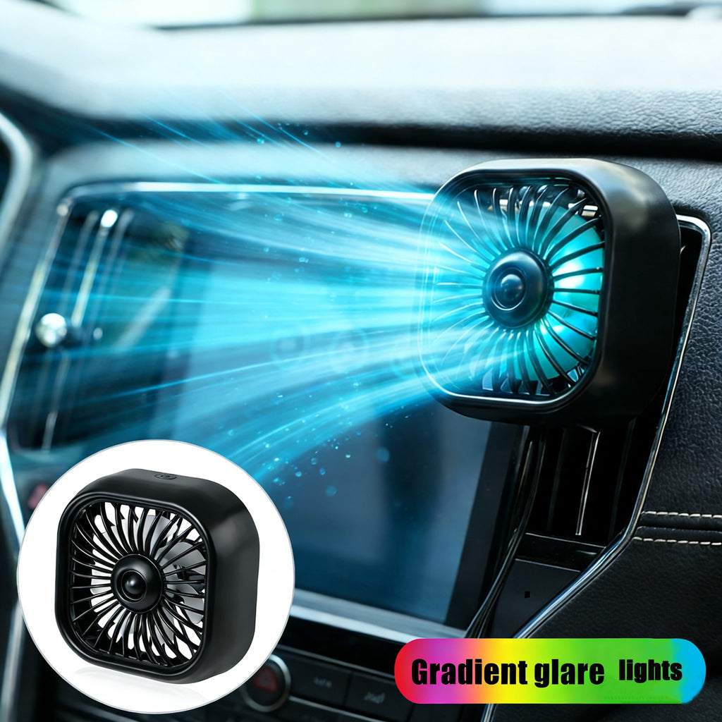 MUSICOZY 2 Pcs Car Cooling Fan Portable USB Cooler Clip Fan for Car Air Outlet Powerful 3 Speed with Color Changing Light Quiet 360 Degree Rotatable Air Circulation Fan for Vehicle Van Truck SUV RV