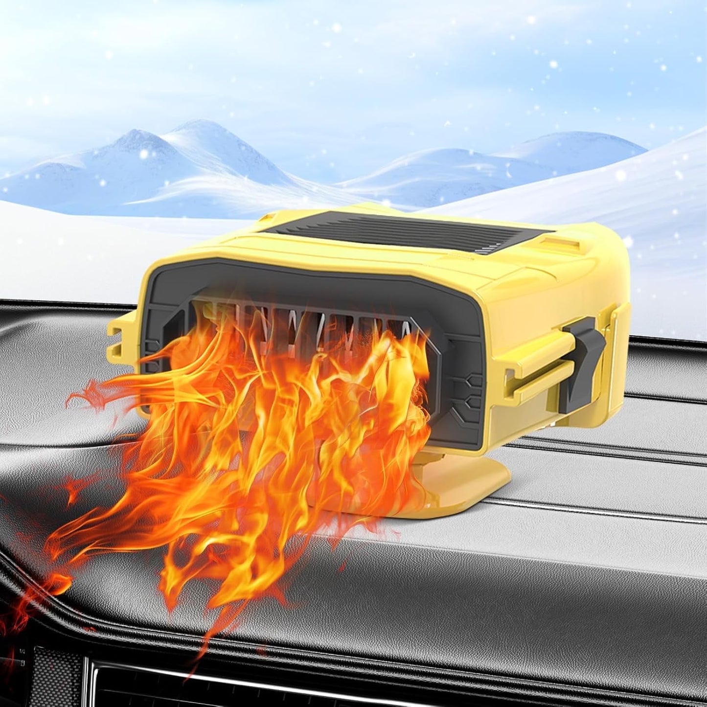 MUSICOZY Car Heater Fan 12v 150w Winter Windshield Defogger and Defroster 2 in 1 Portable Car Fast Heating Cooling Fan Can Heat for Seat with 1.4M Line 360° Rotatable Base Car Heater(Yellow)