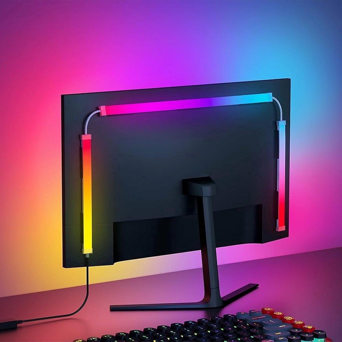 MUSICOZY LED Monitor Backlights for PC & Mac RGB Phantom Strip Lights that Sync with Screen Color or Music Computer Light Bar Behind Monitor LEDs for Desk Gaming USB Port Software Control 24 inch