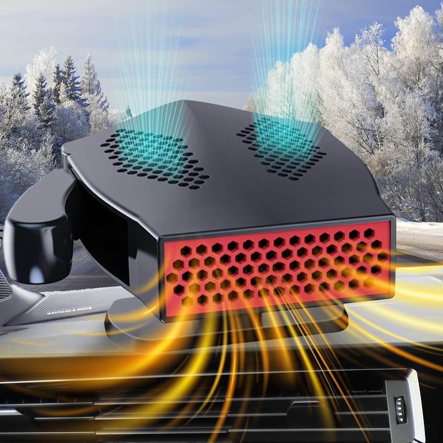 MUSICOZY Portable Car Heater 12V 200W Portable Car Heater and Defroster 360-Degree Rotation 2-in-1 Fast Heating Cooling Fan Car Windshield Defogger and Defroster with Smoke Igniter for All Cars Black