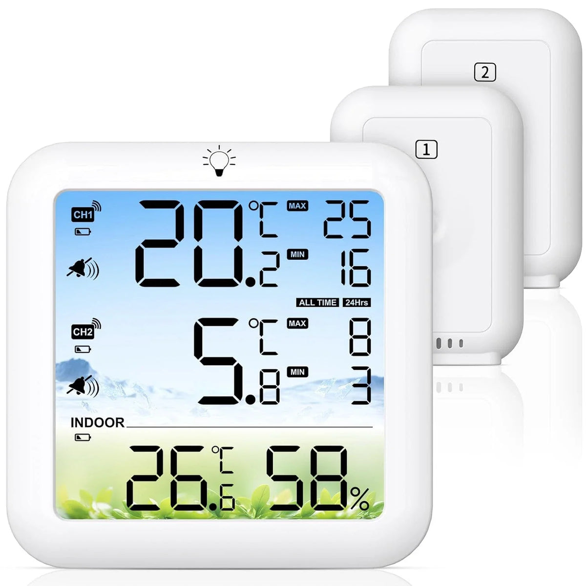 MUSICOZY Wireless Fridge and Freezer Thermometer with Alarm, Max/Min Temperature Records Digital Refrigerator Thermometer, 328FT Remote Range, Magnetic & Stand Options for Kitchen Home Restaurant