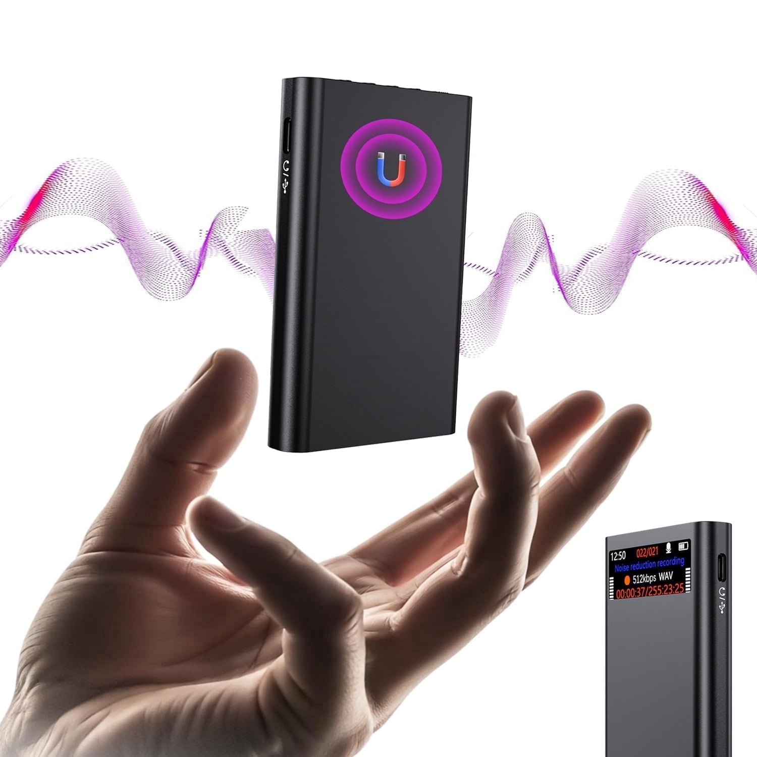 Magnetic Voice Activated Recorder With Screen- (8500 Hours) Voice Recorder with DSP 4.0-AI Noise Cancellation-128GB Portable Recording Device Voice Recorder with Playback for Work Meetings Lectures