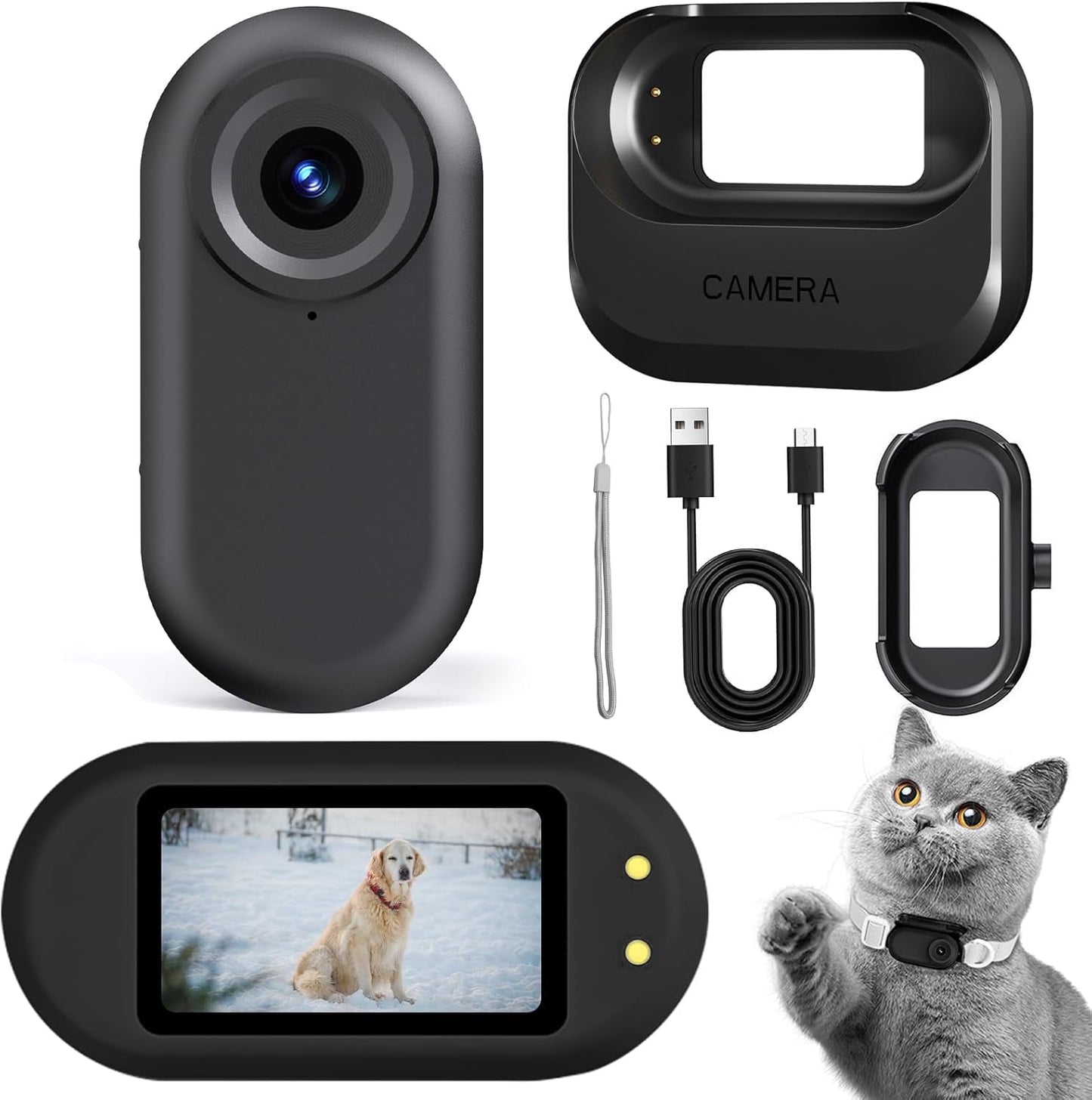 Mini Body Camera 1080p Wearable Thumb Size Cam with Charging Case Pet Camera POV Cam with Motion Detection Photo Shooting Video Recording for Cat Dog Sport Waterproof Black
