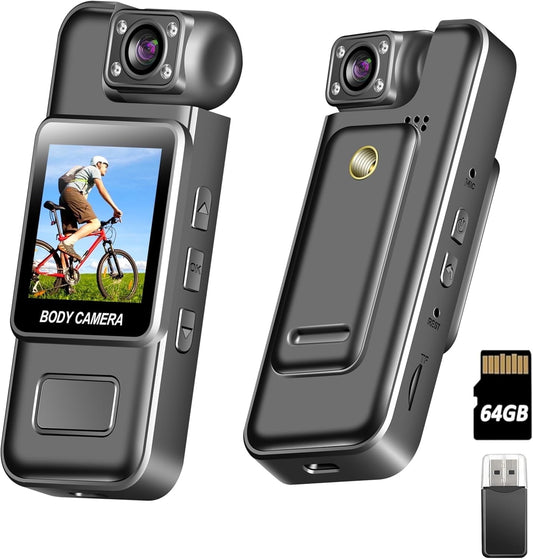 Mini Body Camera HD 1080P Wearable Body Cam with 180° Rotating Lens and Smart Motion Detection Portable Camcorder with IR Cut Auto Night Vision&Loop Record for Outdoors Sports Police Law Enforcement