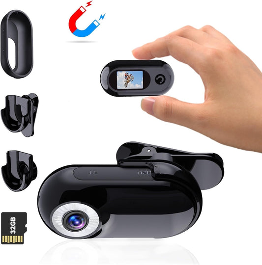 Mini Police Cam 32GB Portable Action Camera Body Cam Wearable Video Recorder with IPX67 Waterproof Underwater Camcorder Helmet Mount Magnetic Sport DV for Bike Cycling Pet Vlogging
