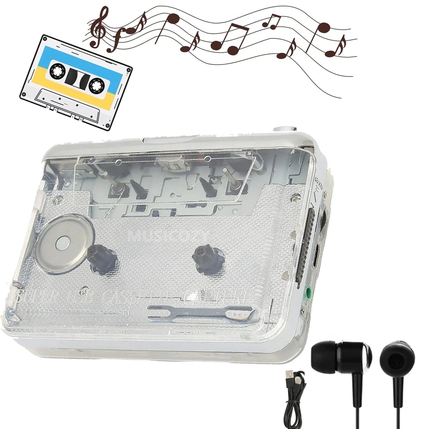 Portable Cassette Player USB Tape to MP3 Converter Digitizer Player Walkmans with 3.5mm Headphone Jack Stereo Cassette Player Compatible with IOS and PC，Vintage Cassette Player for Elder and Student