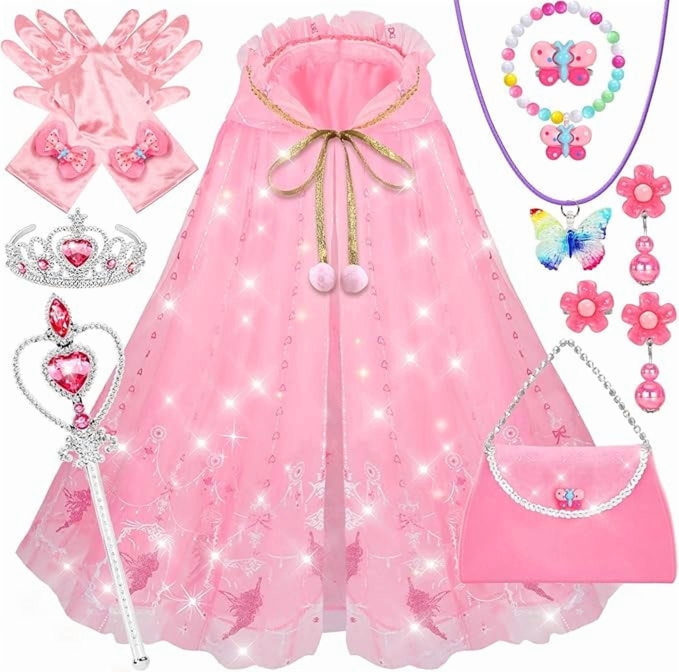 Princess Dress up Toys for Girls kids Costume Props for Halloween Christmas Little Girls Princess Cape Sets Princess Costume Set with crown Jewelry Gloves Magic Wand for Girls 4-7 Year Old Gifts