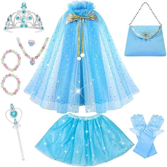 Princess Dress Up kids Costume Props Halloween Christmas gifts 11Pcs Fairy Princess for Toddler Girls Costume Sets Cape Wand Headband Tutu Skirt Jewelry New Year Gifts for Girls3 4 5 6 7 8 Year Old