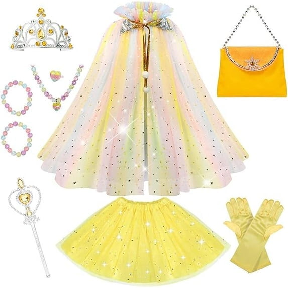 Princess Dress Up kids Costume Props Halloween Christmas gifts 11Pcs Fairy Princess for Toddler Girls Costume Sets Cape Wand Headband Tutu Skirt Jewelry New Year Gifts for Girls3 4 5 6 7 8 Year Old