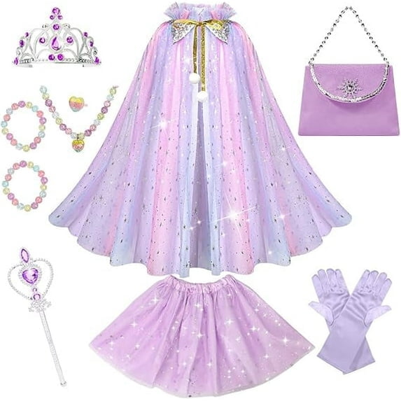 Princess Dress Up kids Costume Props Halloween Christmas gifts 11Pcs Fairy Princess for Toddler Girls Costume Sets Cape Wand Headband Tutu Skirt Jewelry New Year Gifts for Girls3 4 5 6 7 8 Year Old
