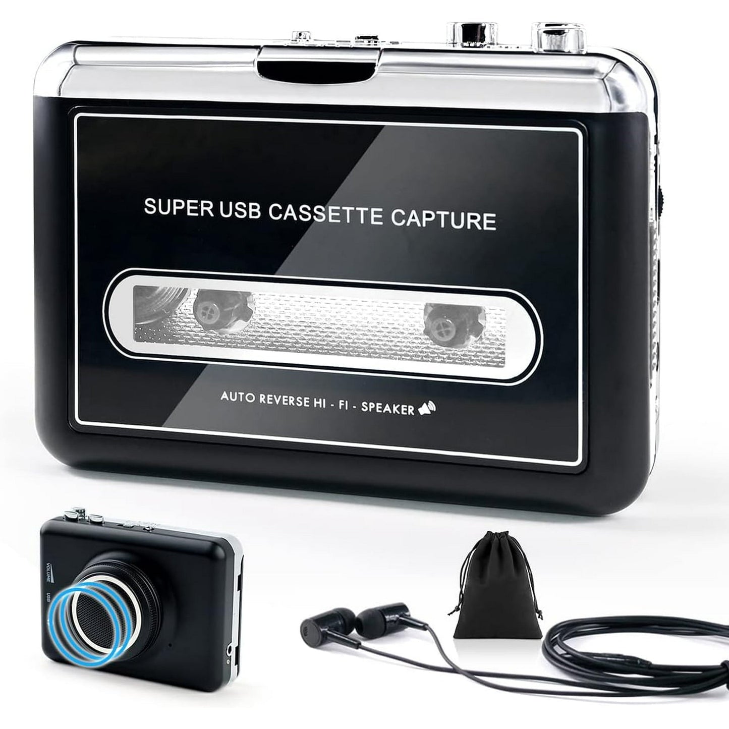 Clear Stereo &Auto Reverse Walkman Cassette Player with Detachable External Speaker-Portable Cassette to MP3 Digital Converter- Convert Tapes to Digital Format via USB-Compatible with MAC Laptops & PC