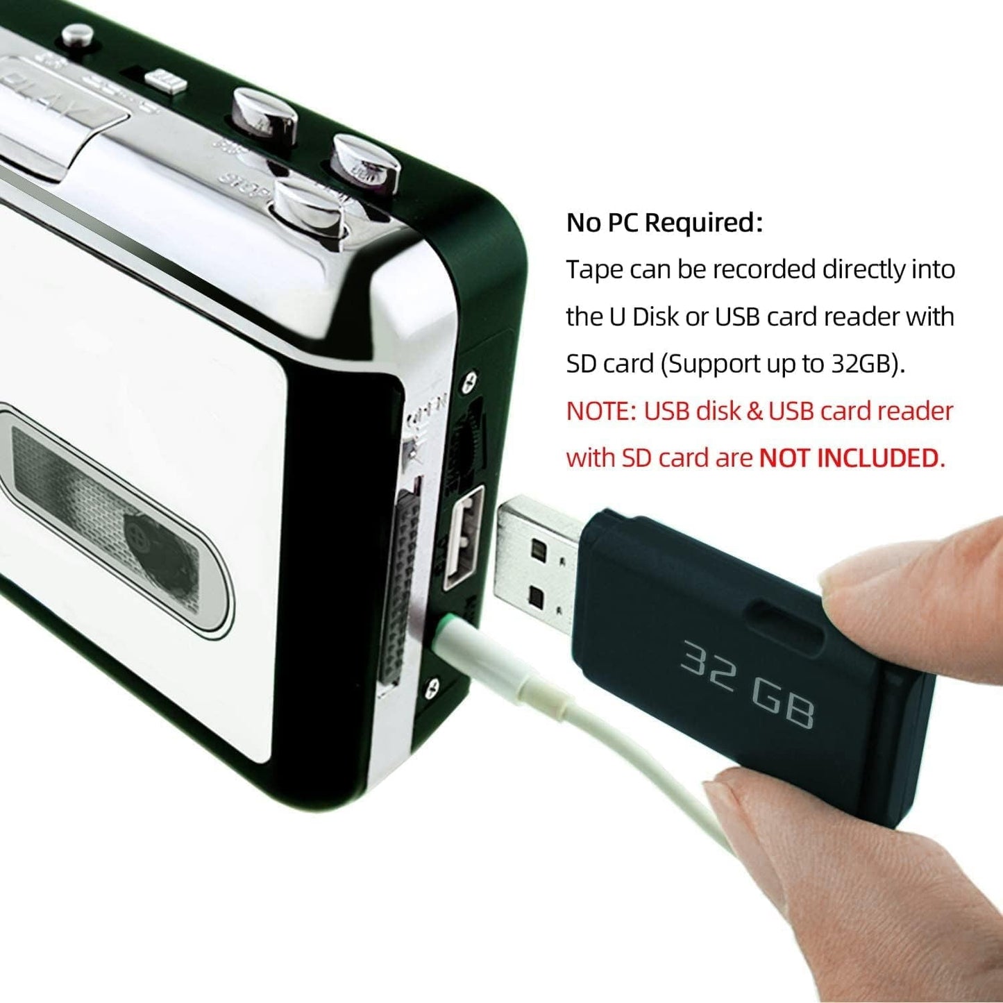 Portable Walkman Cassette Player  Best Overall Standalone USB Cassette to MP3 Converter  Audio Music Cassette Tape to Digital Converter Player (White