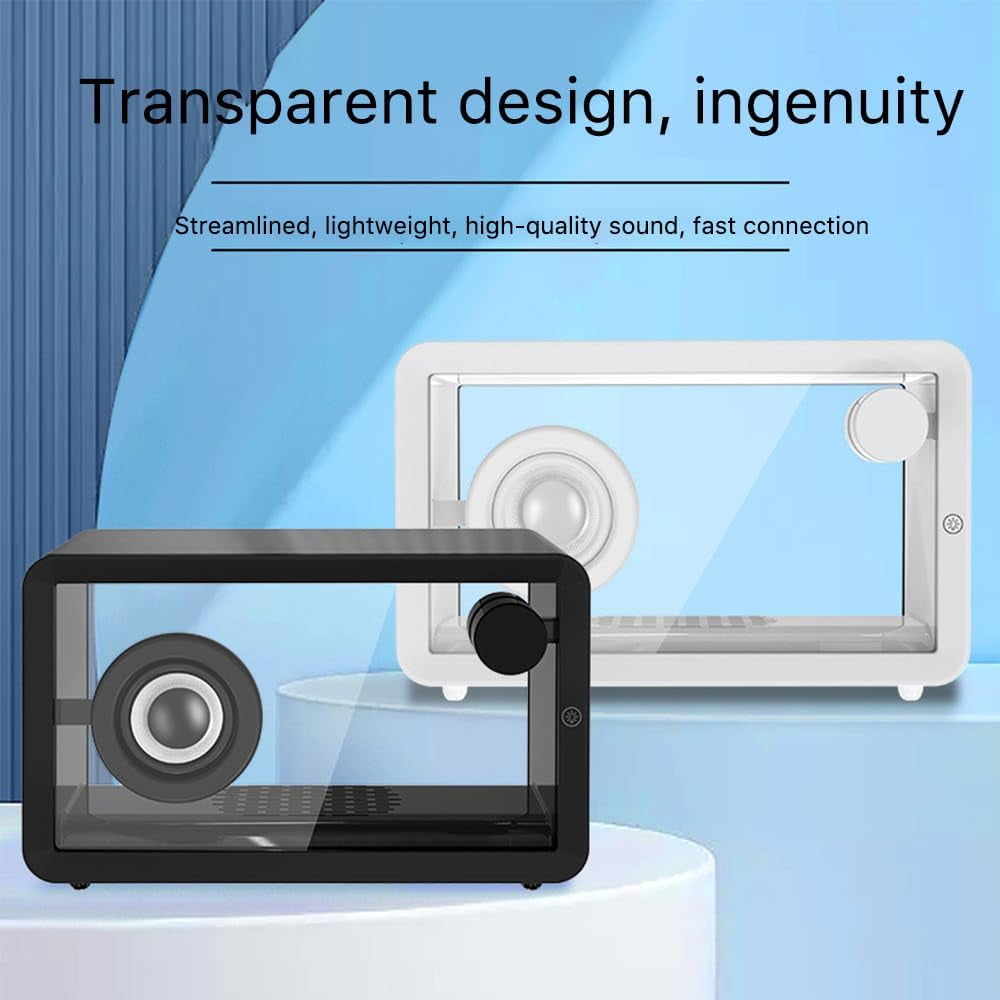 Portable Retro Bluetooth Speaker  Transparent Glass Hi-Fi Audio Speaker  DIY Desktop Speaker  Bar Colorful Ambient Light Music Player for Computer、Office、Shower  White