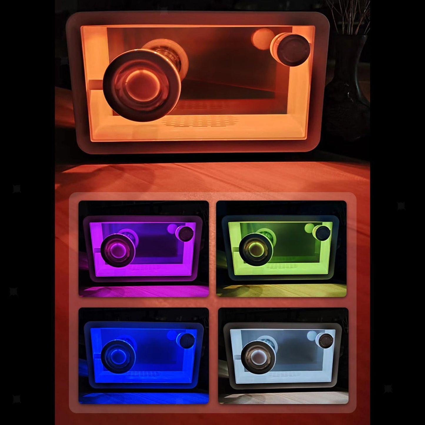 Portable Retro Bluetooth Speaker  Transparent Glass Hi-Fi Audio Speaker  DIY Desktop Speaker  Bar Colorful Ambient Light Music Player for Computer、Office、Shower  White