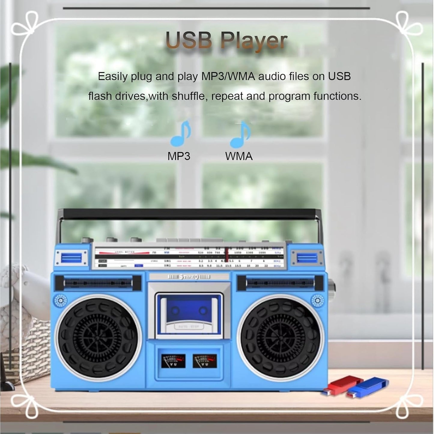Portable Cassette Boombox  CD Tape Player  80s Retro Bluetooth Boombox  Support SD/USB Input  with AM/FM Radio  Cassette Recorder for Family Gathering Travel Street Dance Blue