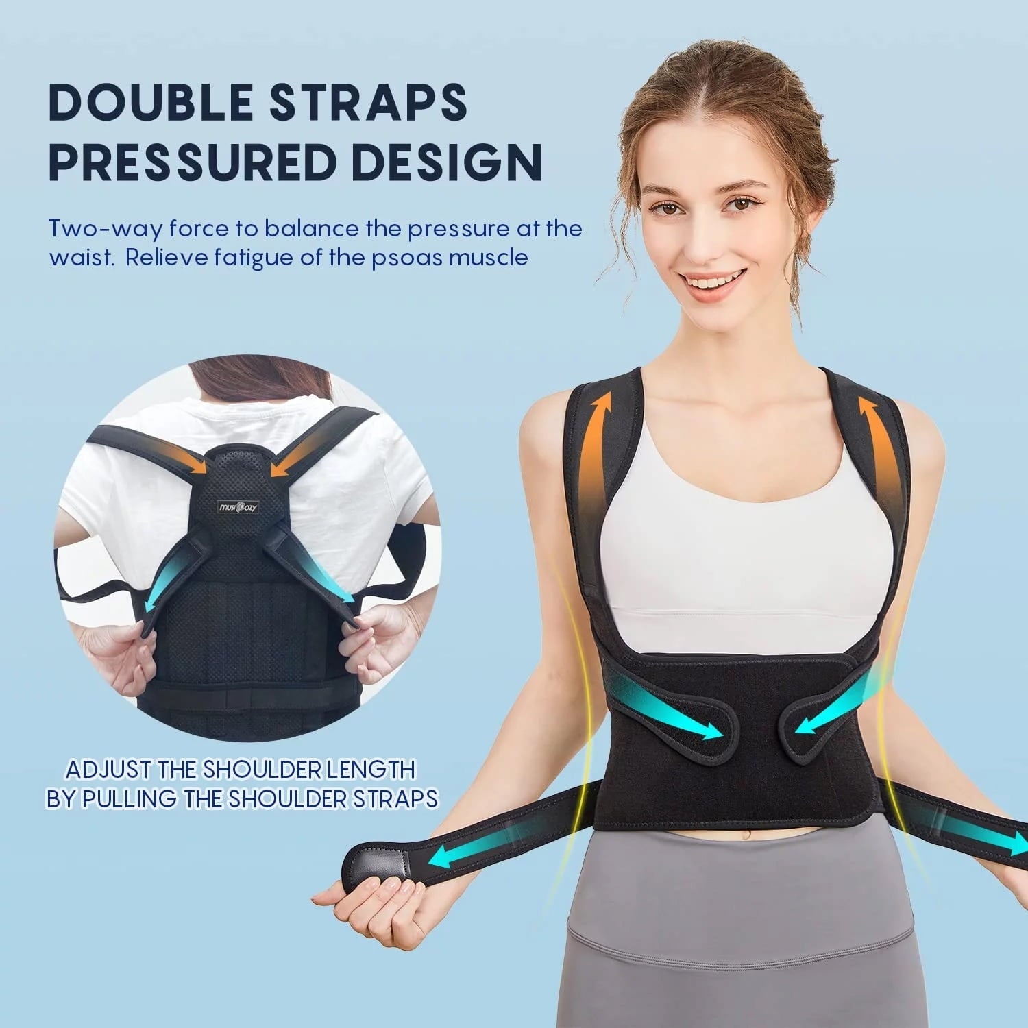 MUSICOZY Back Brace Posture Corrector for Women and Men  Back Straightener Posture Corrector  Scoliosis and Hunchback Correction  Back Pain  Spine Corrector  Adjustable Posture Trainer  Medium
