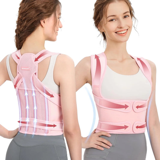 MUSICOZY Back Brace Posture Corrector for Women  Back Straightener Posture Corrector  Scoliosis and Hunchback Correction  Back Pain  Spine Corrector  Support  Adjustable Posture Trainer Pink Small