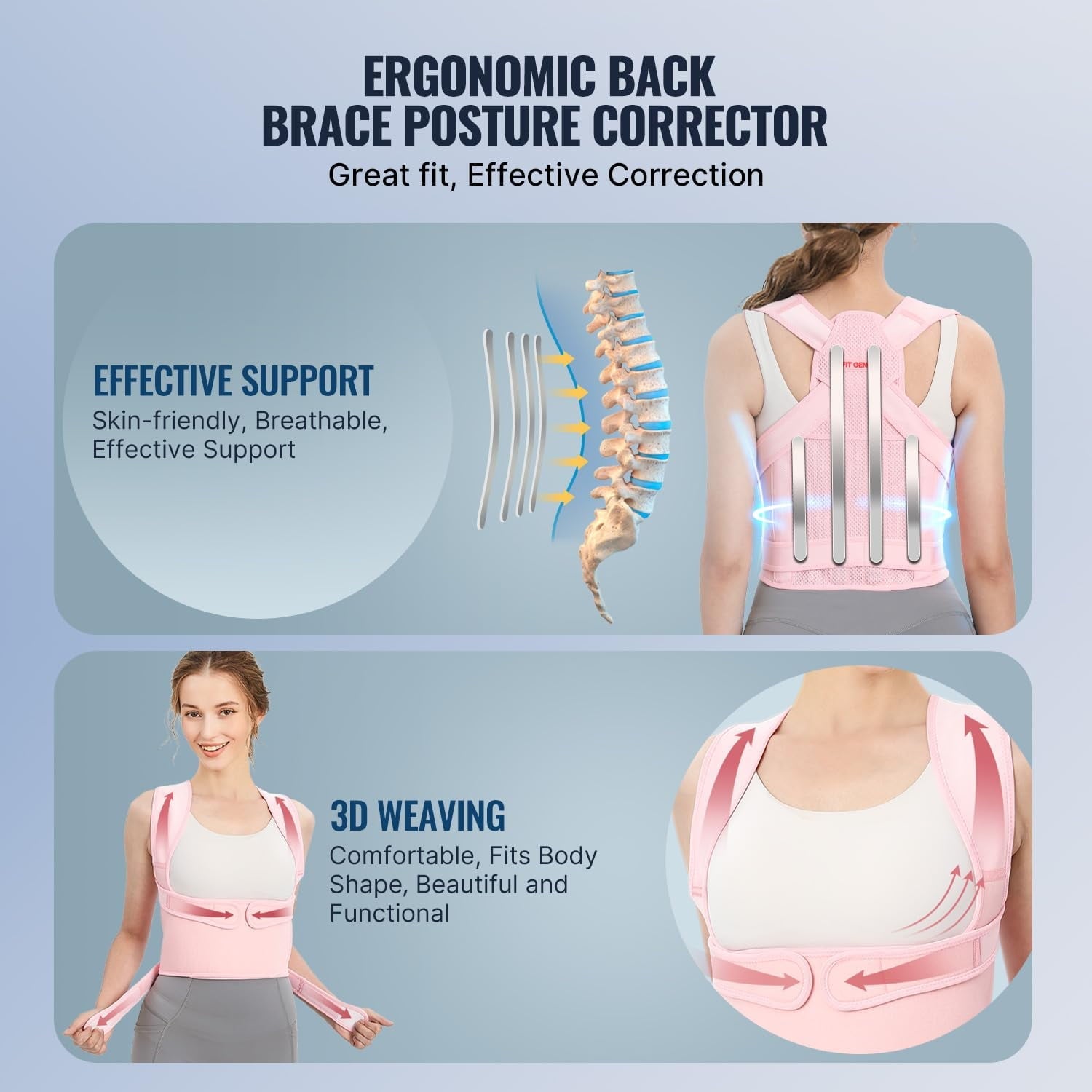 MUSICOZY Back Brace Posture Corrector for Women  Back Straightener Posture Corrector  Scoliosis and Hunchback Correction  Back Pain  Spine Corrector  Support  Adjustable Posture Trainer Pink Medium