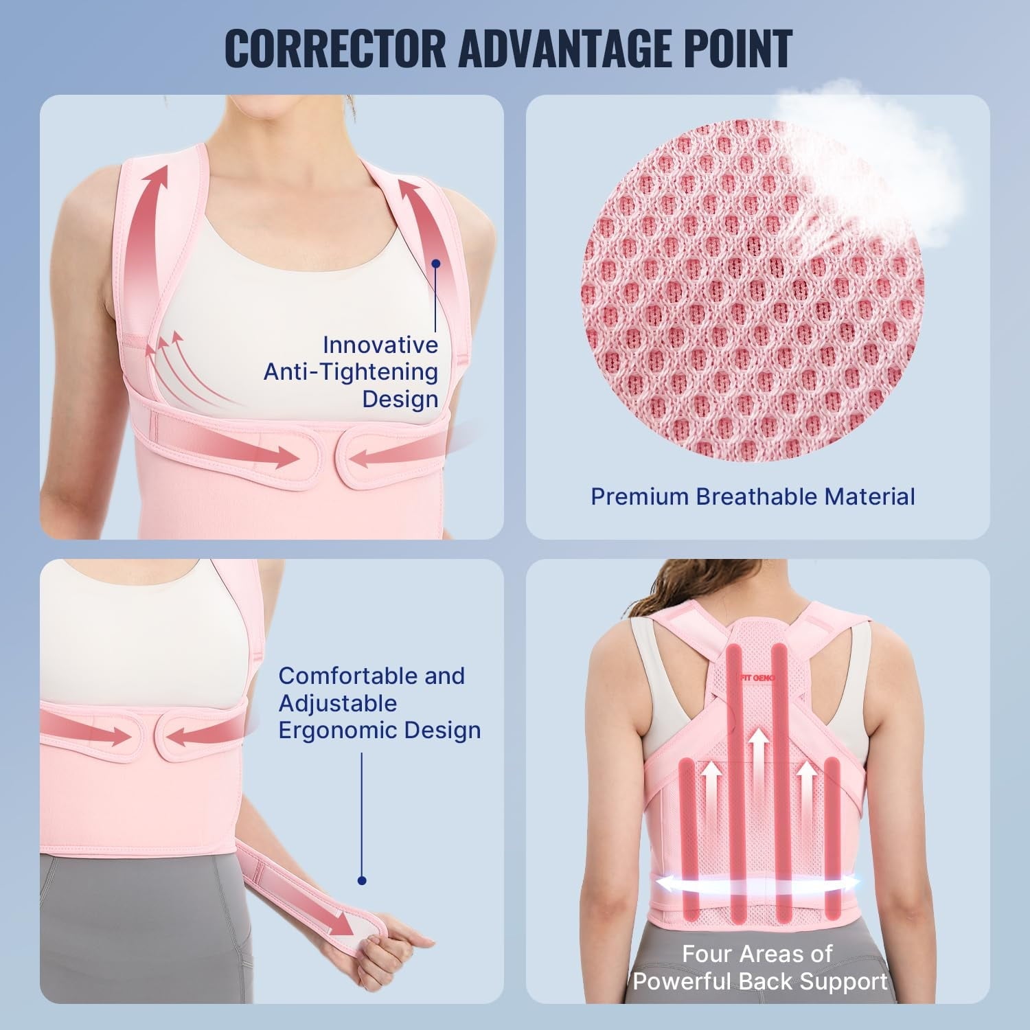 MUSICOZY Back Brace Posture Corrector for Women  Back Straightener Posture Corrector  Scoliosis and Hunchback Correction  Back Pain  Spine Corrector  Support  Adjustable Posture Trainer Pink Medium