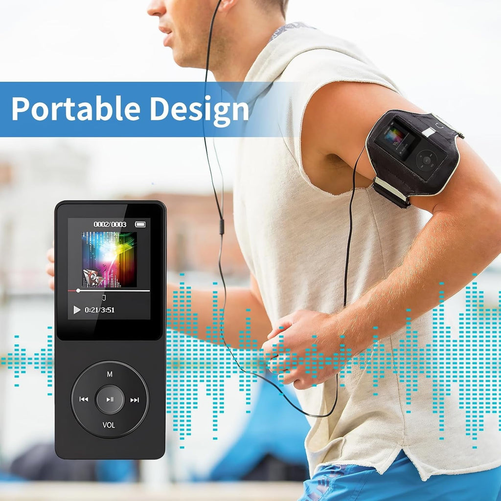 MP3 Player  Music Player with 64GB Micro SD Card  Earphone Build-in Speaker/Photo/Video Play/FM Radio/Voice Recorder/E-Book Reader  Supports up to 128GB for Kids Running Walking