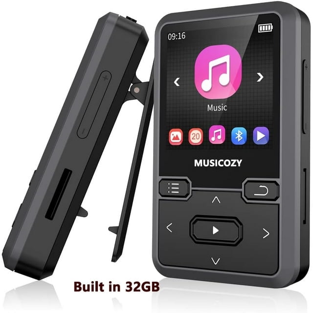 32GB MP3 Player with Bluetooth 5.0  Mini Clip Portable Wearable MP3 Player with FM Radio Recording  Children s Music mp3 Player  Mp3 Mp4 Player with Pedometer  Music Player Support up to 128GB(Black)