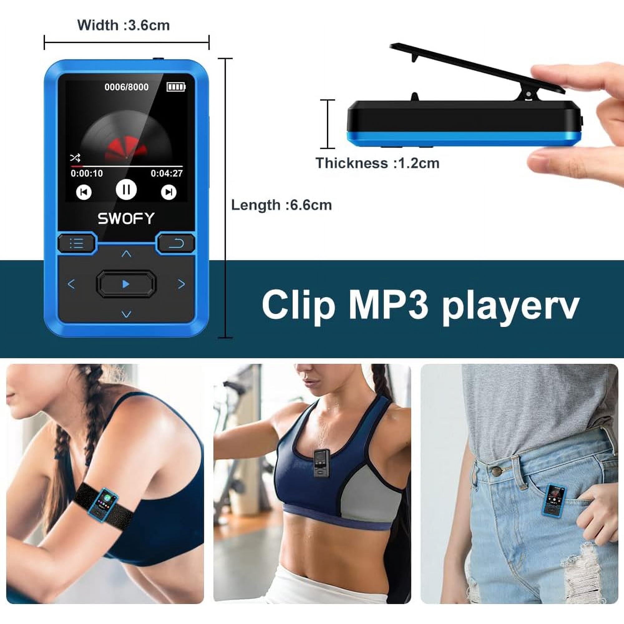 32GB MP3 Player with Bluetooth 5.0  Mini Clip Portable Wearable MP3 Player with FM Radio Recording  Children s Music mp3 Player  Mp3 Mp4 Player with Pedometer  Music Player Support up to 128GB(Blue)