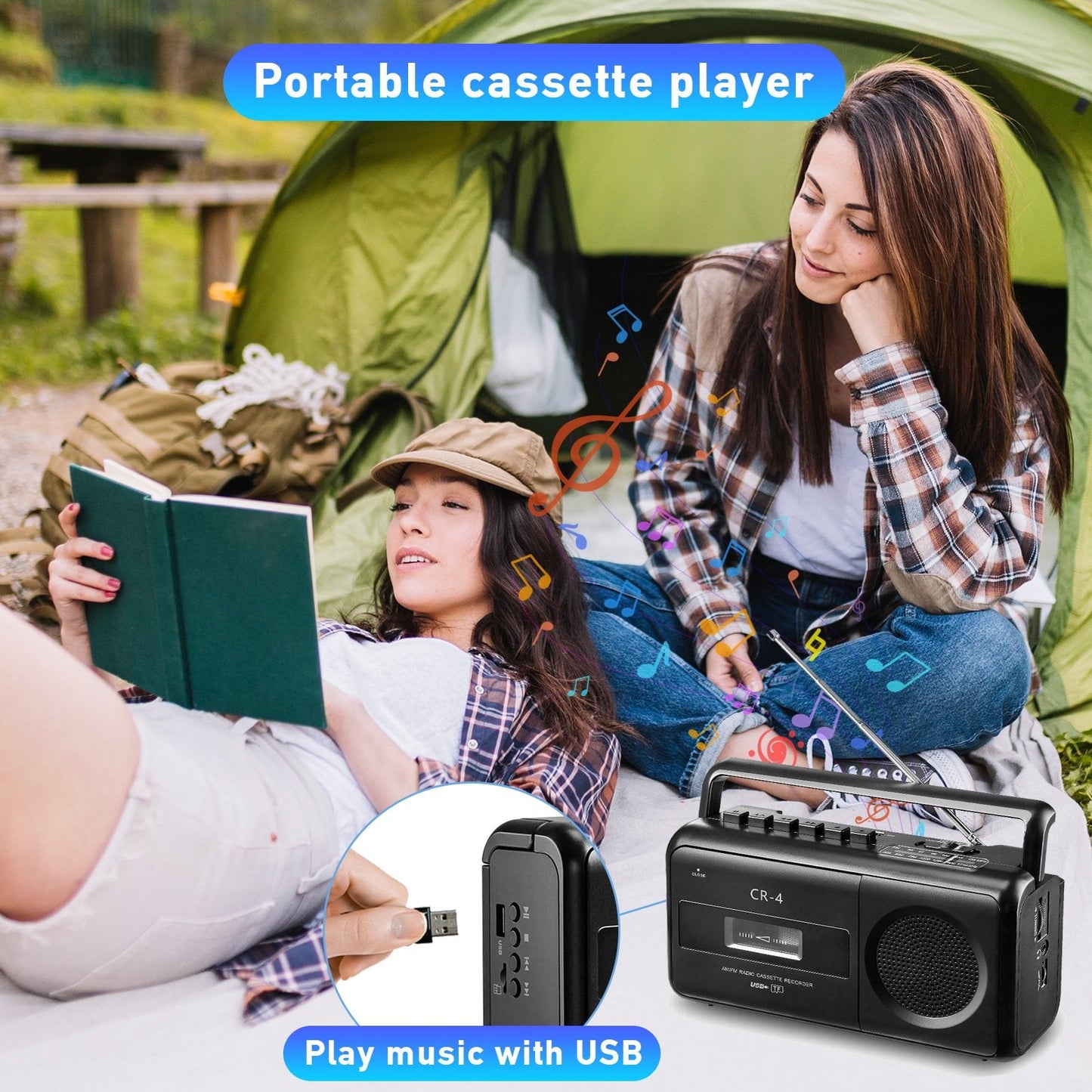 Cassette Tape Player Boombox Portable Cassette Player AM/FM/SW Radio Stereo Tape Player/Recorder with Big Speaker and Earphone Jack AC Powered or Battery Operated Black