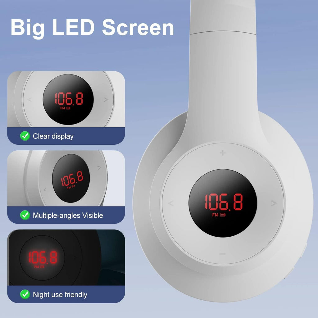 Wireless FM Radio Headphones with Bluetooth  Built-in Microphone  LED Display  Rechargeable & Portable Headphones  Soft Ear Muffs  FM Headset Radio Receiver for Meeting  Works  Hiking  Jogging