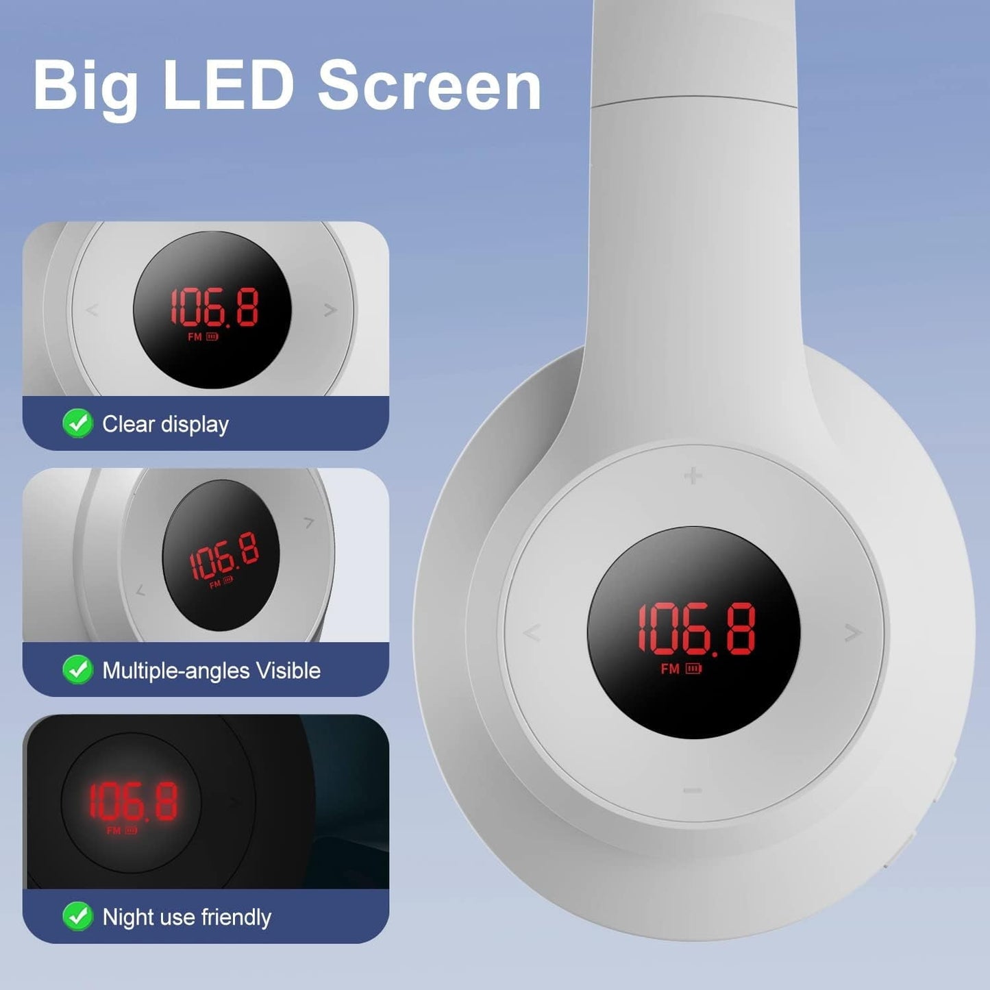 Wireless FM Radio Headphones with Bluetooth  Built-in Microphone  LED Display  Rechargeable & Portable Headphones  Soft Ear Muffs  FM Headset Radio Receiver for Meeting  Works  Hiking  Jogging