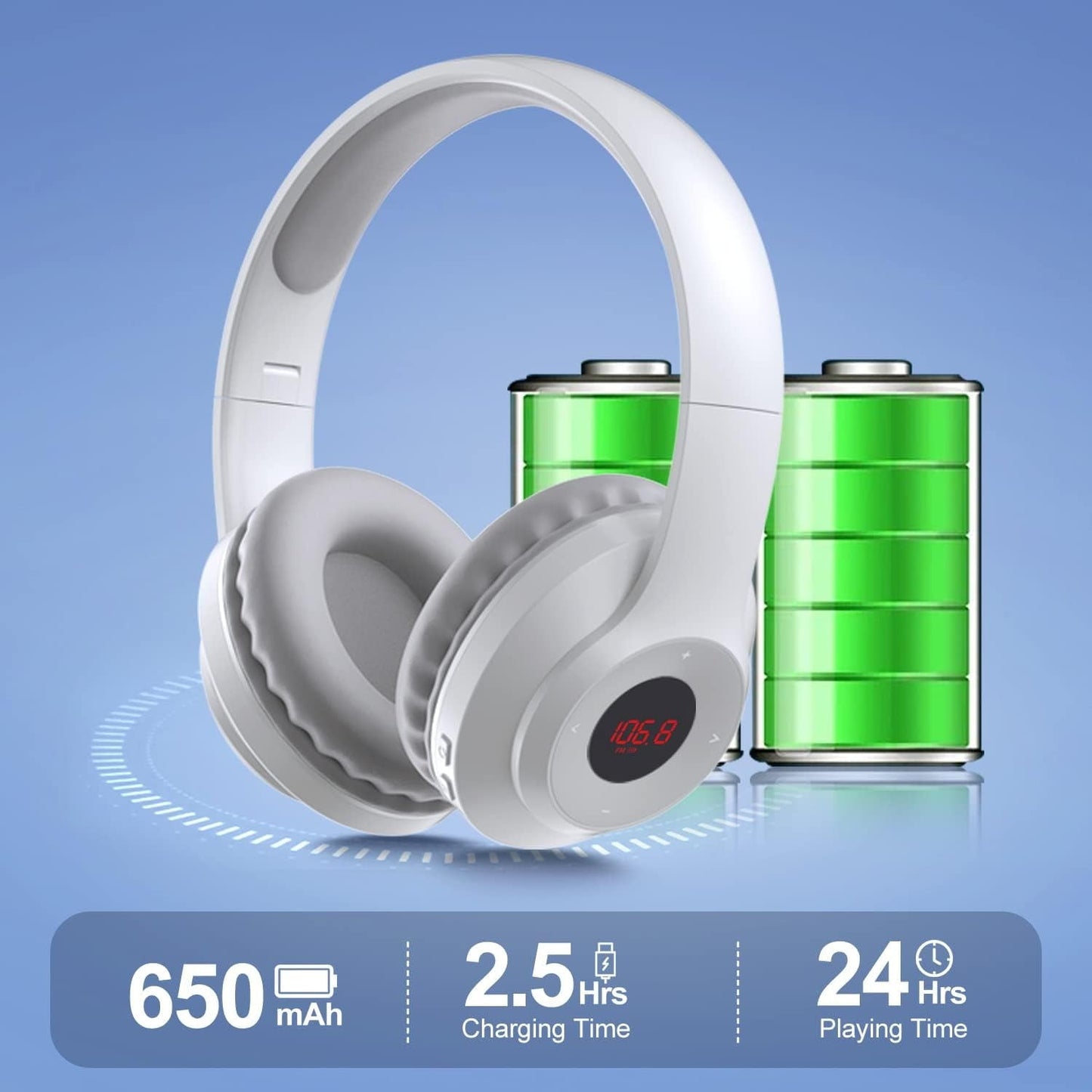 Wireless FM Radio Headphones with Bluetooth  Built-in Microphone  LED Display  Rechargeable & Portable Headphones  Soft Ear Muffs  FM Headset Radio Receiver for Meeting  Works  Hiking  Jogging