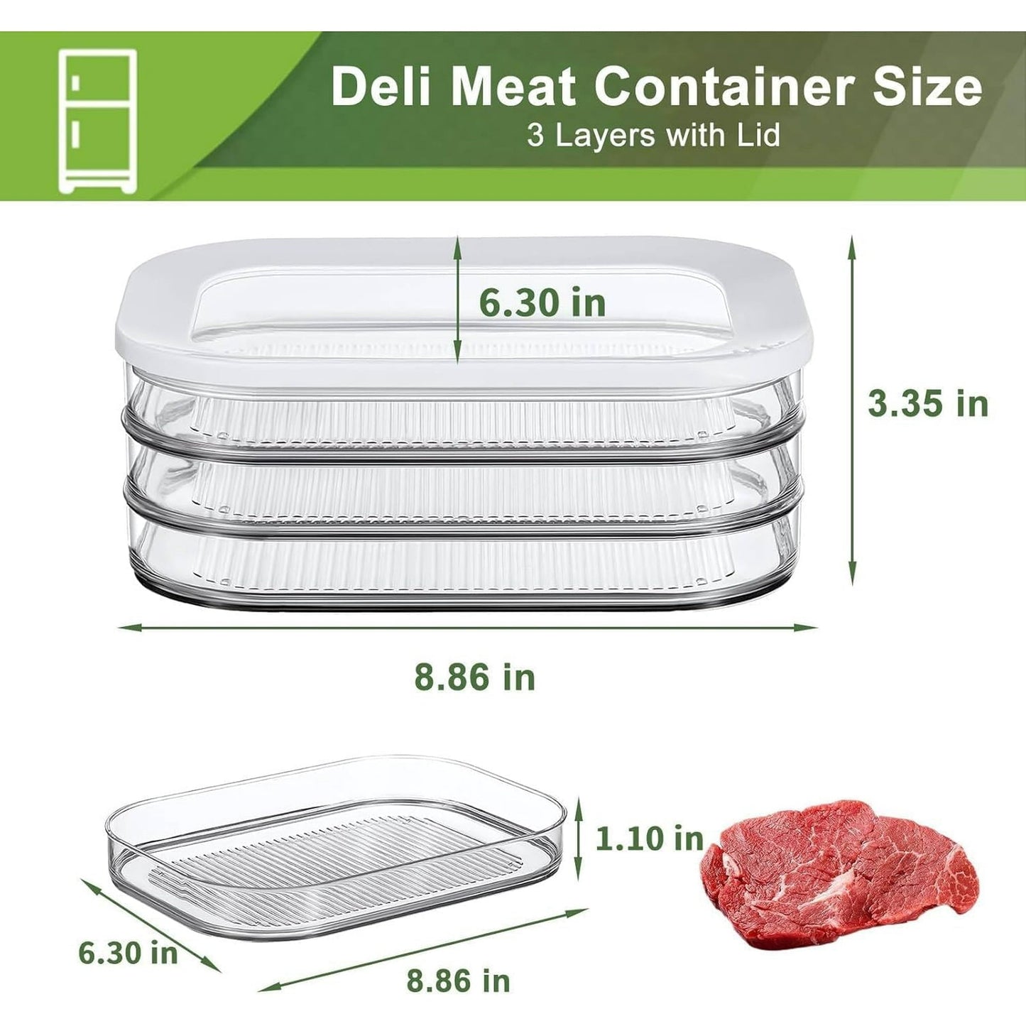 Deli Meat Container for Fridge  Bacon Lunch Meat Container for Refrigerator  Meal Prep Containers  Stackable Food Storage Boxes with Lid for Cold Cuts  Salami  Deli  Lunch Meat  BPA Free  White