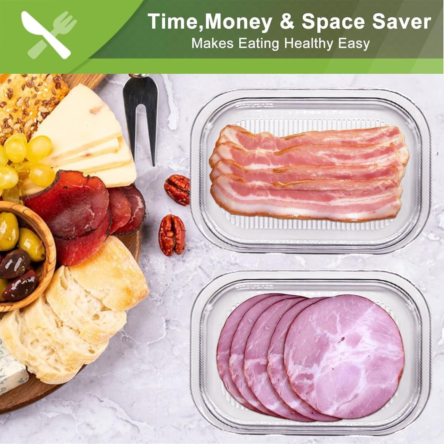 Deli Meat Container for Fridge  Bacon Lunch Meat Container for Refrigerator  Meal Prep Containers  Stackable Food Storage Boxes with Lid for Cold Cuts  Salami  Deli  Lunch Meat  BPA Free  White