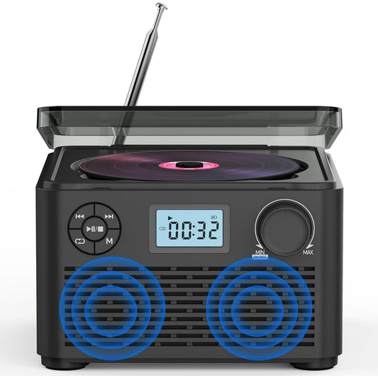 Portable CD Player Boombox with Bluetooth CD Players for Home with Stereo Speakers Rechargeable BoomBox CD Player with FM Radio Support CD/MP3 USB/TF Card Headphone Jack for Home and Kids Gift