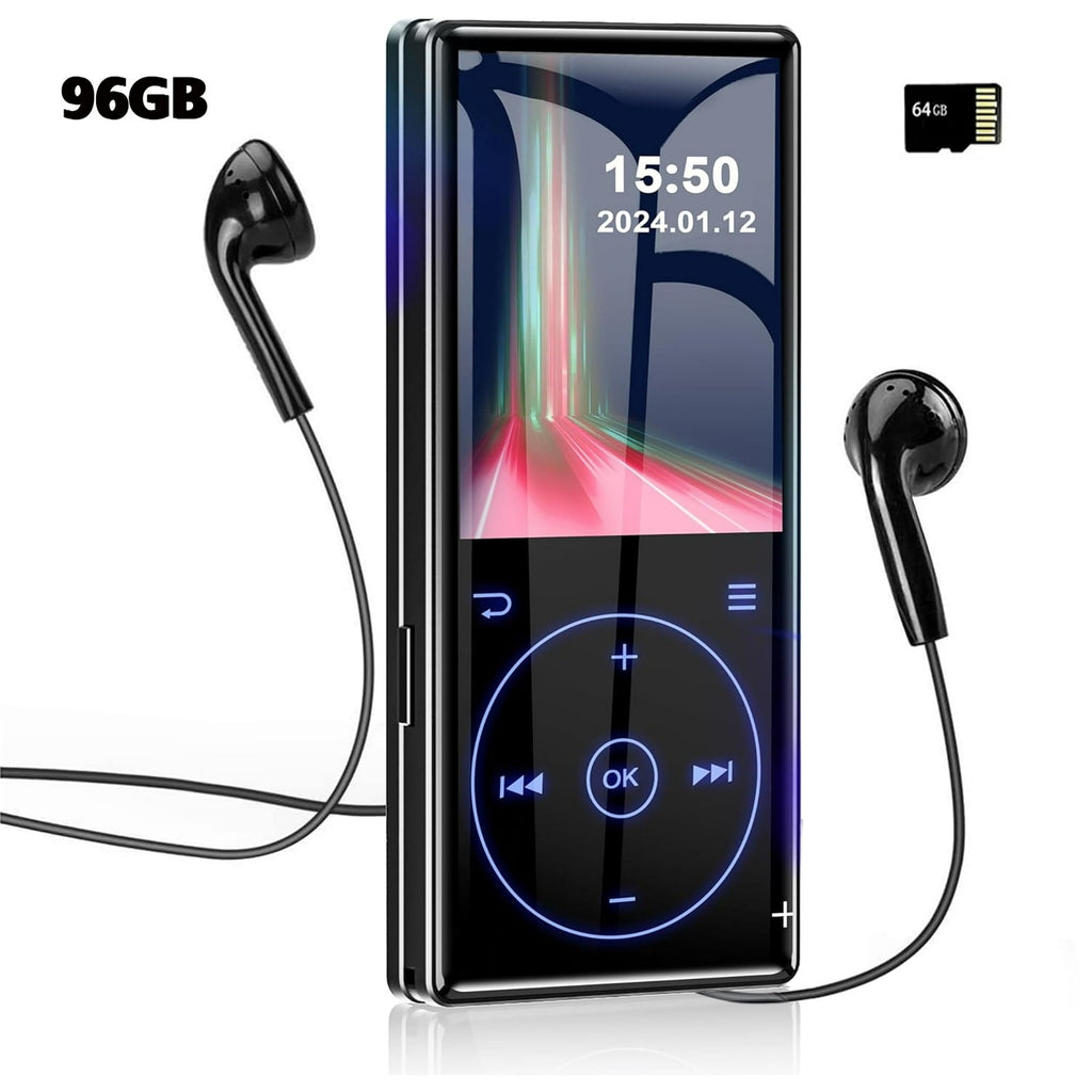 96GB MP3 Player with Bluetooth 5.0: Portable Lossless Sound Music Player with HD Speaker 2.4  Screen Voice Recorder FM Radio Touch Buttons 32G Storage+Support up to 64GB for Running Walking