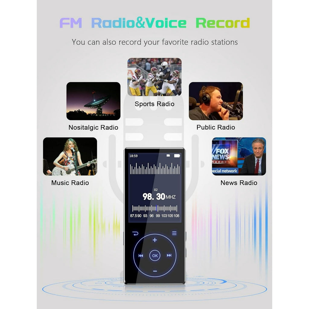 128GB MP3 Player with Bluetooth 5.0: Portable Lossless Sound Music Player with HD Speaker 2.4  Screen Voice Recorder FM Radio Touch Buttons 64G Storage+Support up to 64GB for Running Walking