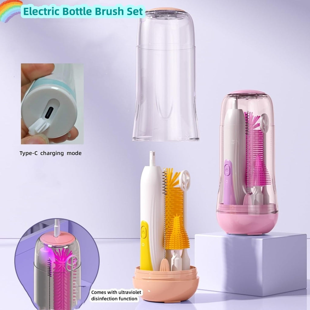 Electric Bottle Brush Cleaner  Rechargable Electric Baby Bottle Brush for Travel  Waterproof Electric Bottle Cleaner Set with Nipple & Straw Brush  Perfect Essentials Gift for Mom After Birth  Green