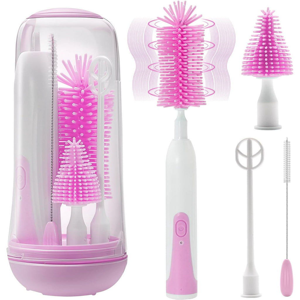 Electric Bottle Brush Cleaner  Rechargable Electric Baby Bottle Brush for Travel  Waterproof Electric Bottle Cleaner Set with Nipple & Straw Brush  Perfect Essentials Gift for Mom After Birth  Purple