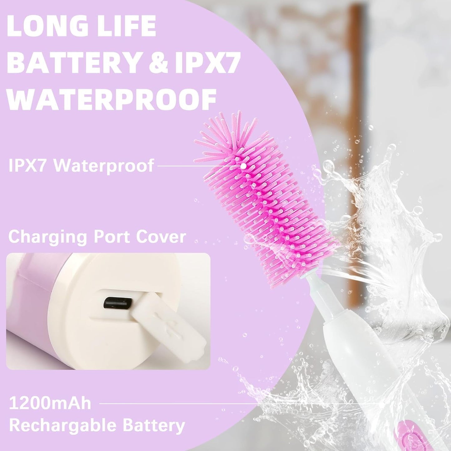 Electric Bottle Brush Cleaner  Rechargable Electric Baby Bottle Brush for Travel  Waterproof Electric Bottle Cleaner Set with Nipple & Straw Brush  Perfect Essentials Gift for Mom After Birth  Purple