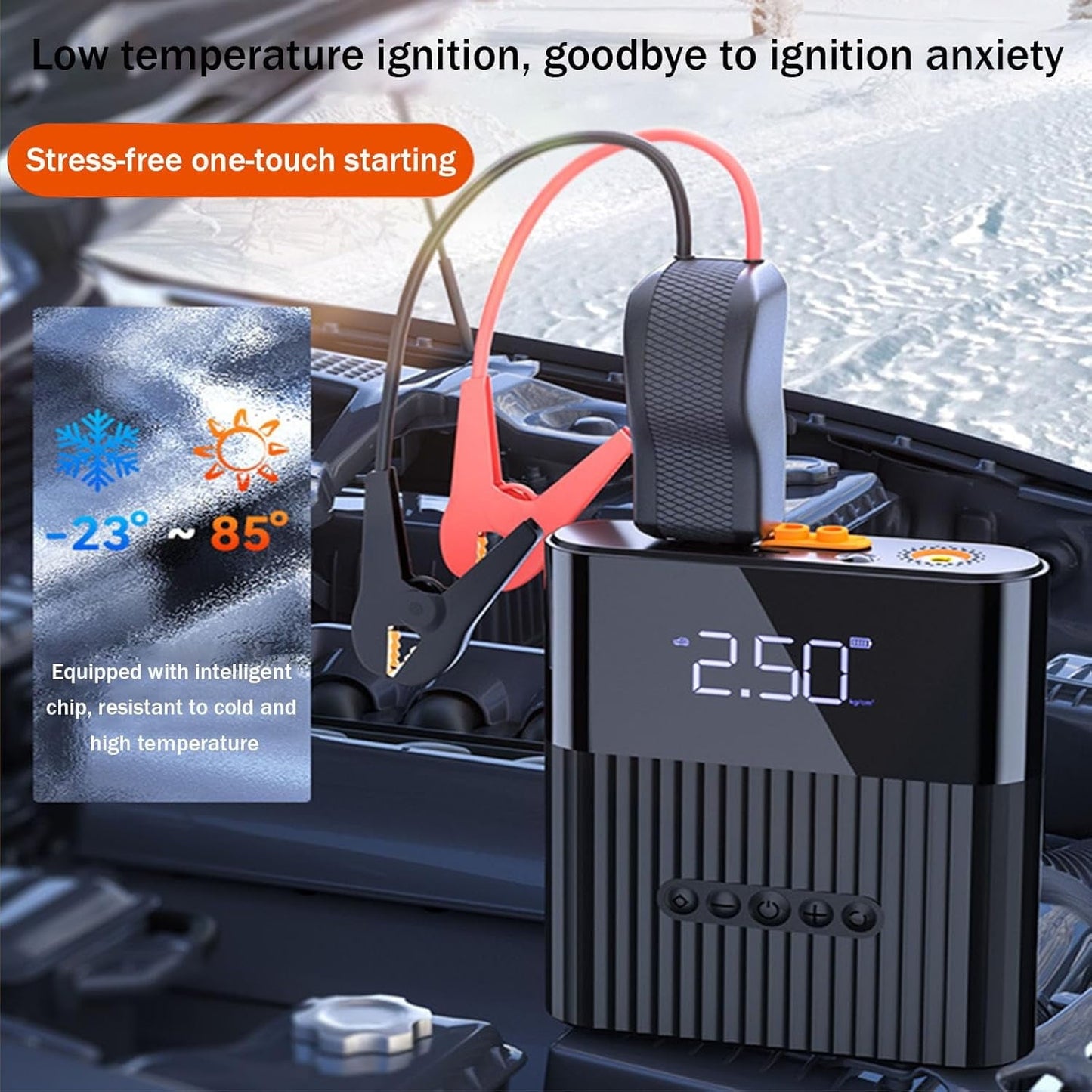 Jump Starter with Air Compressor  Mini Inflator Electric Tire Pump 8800mAh with 150 PSI Digital LCD LED Light Power Bank Jump Starter 12V Portable Battery Jump Box for Car Bicycle Tires Inflatables