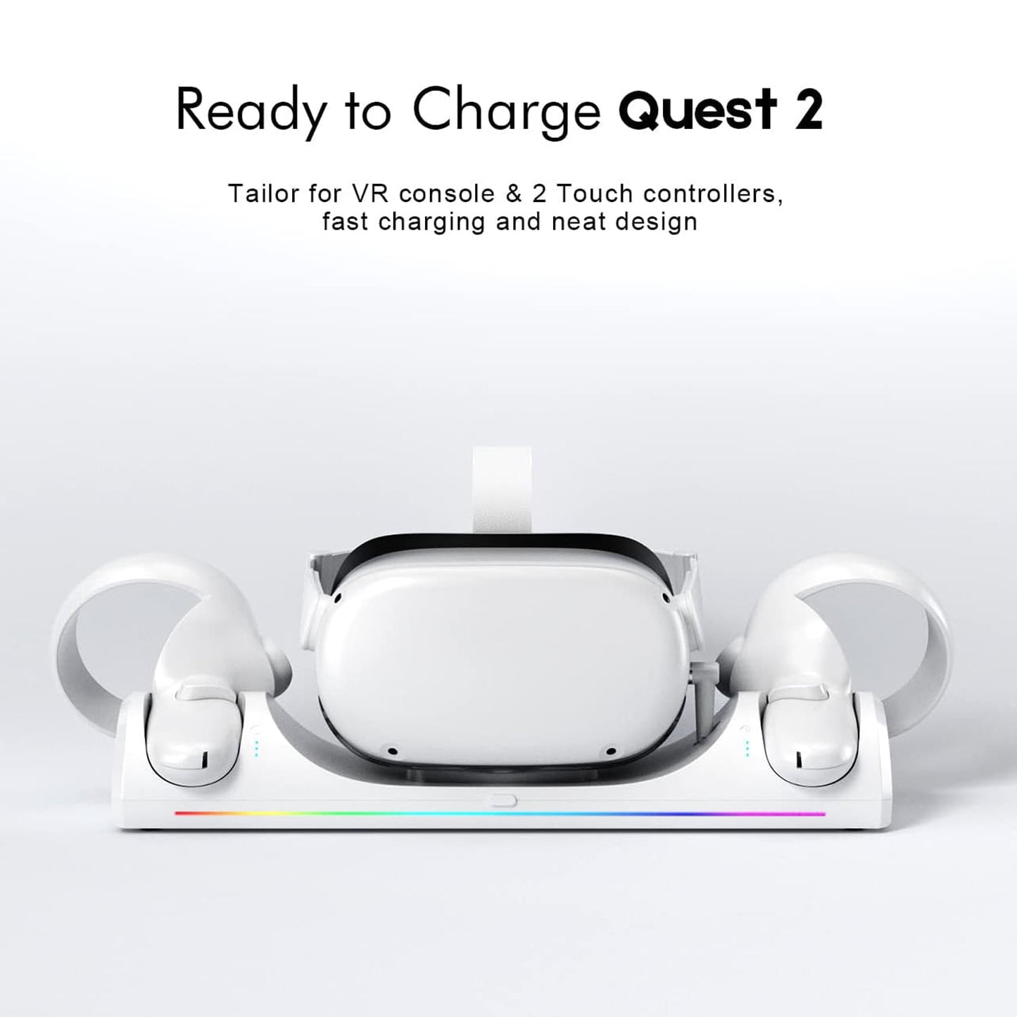VR Charging Dock for Meta Quest 2 with RGB LED Light  Magnetic Charging Station for Oculus Quest 2 VR Headset and Touch Controllers  with 2 Rechargeable Batteries/Type-C Charger Cable