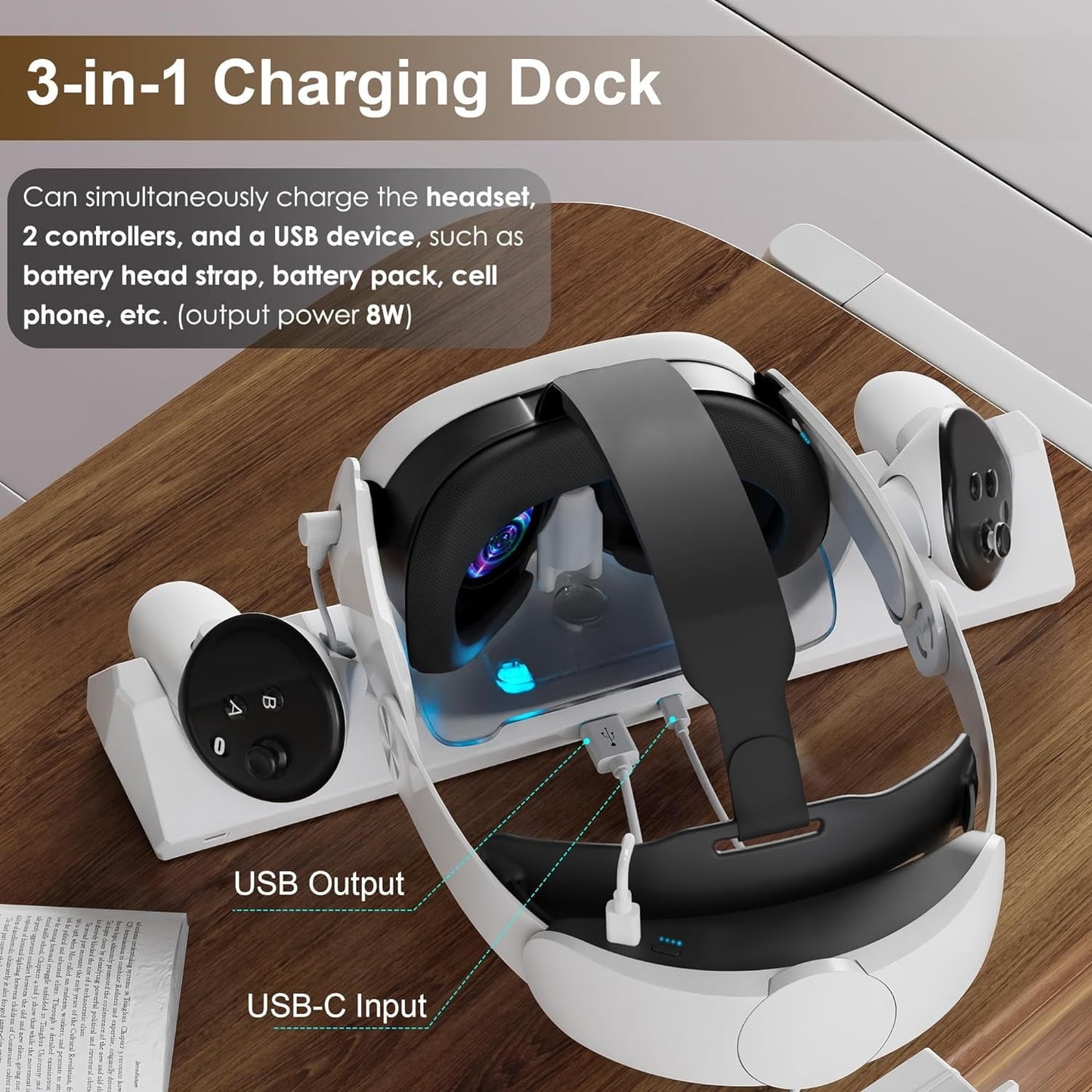 Charging Dock for Oculus Quest 3  Magnetic Charging Station for Meta Quest 3 VR Headset & Controllers  with 2 Rechargeable 2100mAh Batteries  USB-C Charger and Cable  Supports LED Indicator