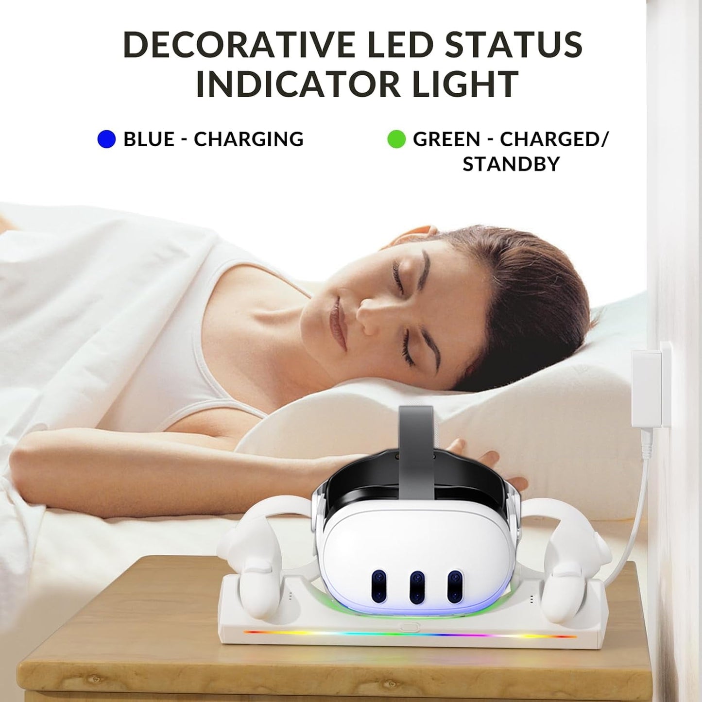 Charging Dock for Oculus Quest 3  Magnetic Charging Station for Meta Quest 3 VR Headset & Controllers  with 2 Rechargeable 2100mAh Batteries  USB-C Charger and Cable  Supports LED Indicator