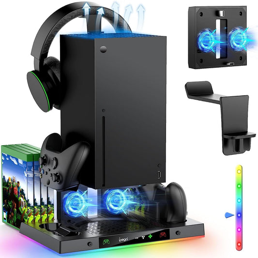 Upgraded RGB Cooling Fan Charging Station for Xbox Series X Console & Controller  Wireless Dual Charger Dock & Cooler System Stand with 15 Colorful Light Modes for Xbox Series X & Accessories Storage
