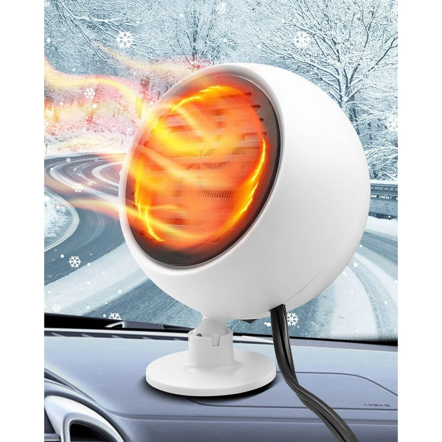 2 In 1 Car Heater Cooler Fan  12V Car Heater Portable 180W Car Air Heater Mini Car Speed Cooling Fan Windshield Defroster Demister 360° Rotatable Heater and Defogger for Car  SUV and more White