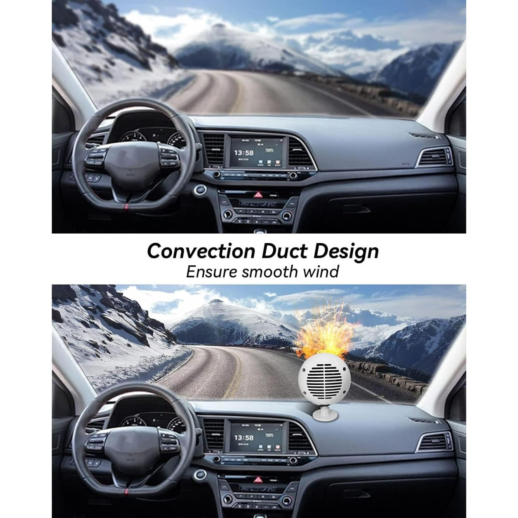 2 In 1 Car Heater Cooler Fan  12V Car Heater Portable 180W Car Air Heater Mini Car Speed Cooling Fan Windshield Defroster Demister 360° Rotatable Heater and Defogger for Car  SUV and more White