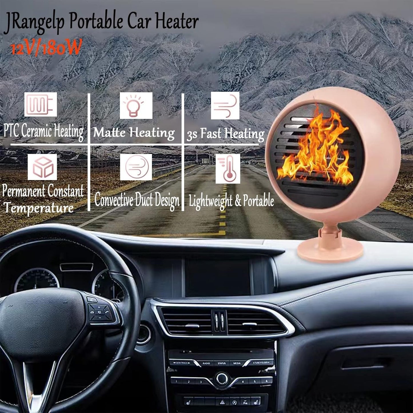 2 In 1 Car Heater Cooler Fan  12V Car Heater Portable 180W Car Air Heater Mini Car Speed Cooling Fan Windshield Defroster Demister 360° Rotatable Heater and Defogger for Car  SUV and more Pink