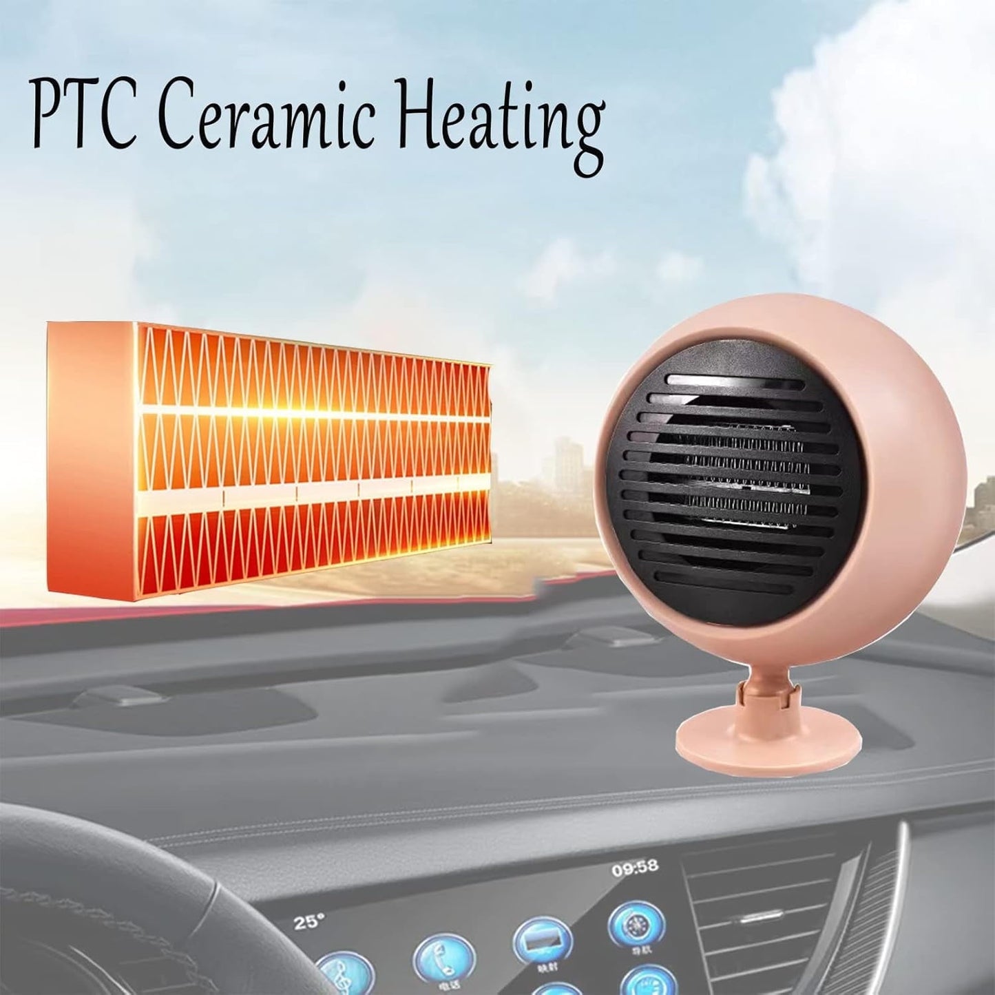 2 In 1 Car Heater Cooler Fan  12V Car Heater Portable 180W Car Air Heater Mini Car Speed Cooling Fan Windshield Defroster Demister 360° Rotatable Heater and Defogger for Car  SUV and more Pink