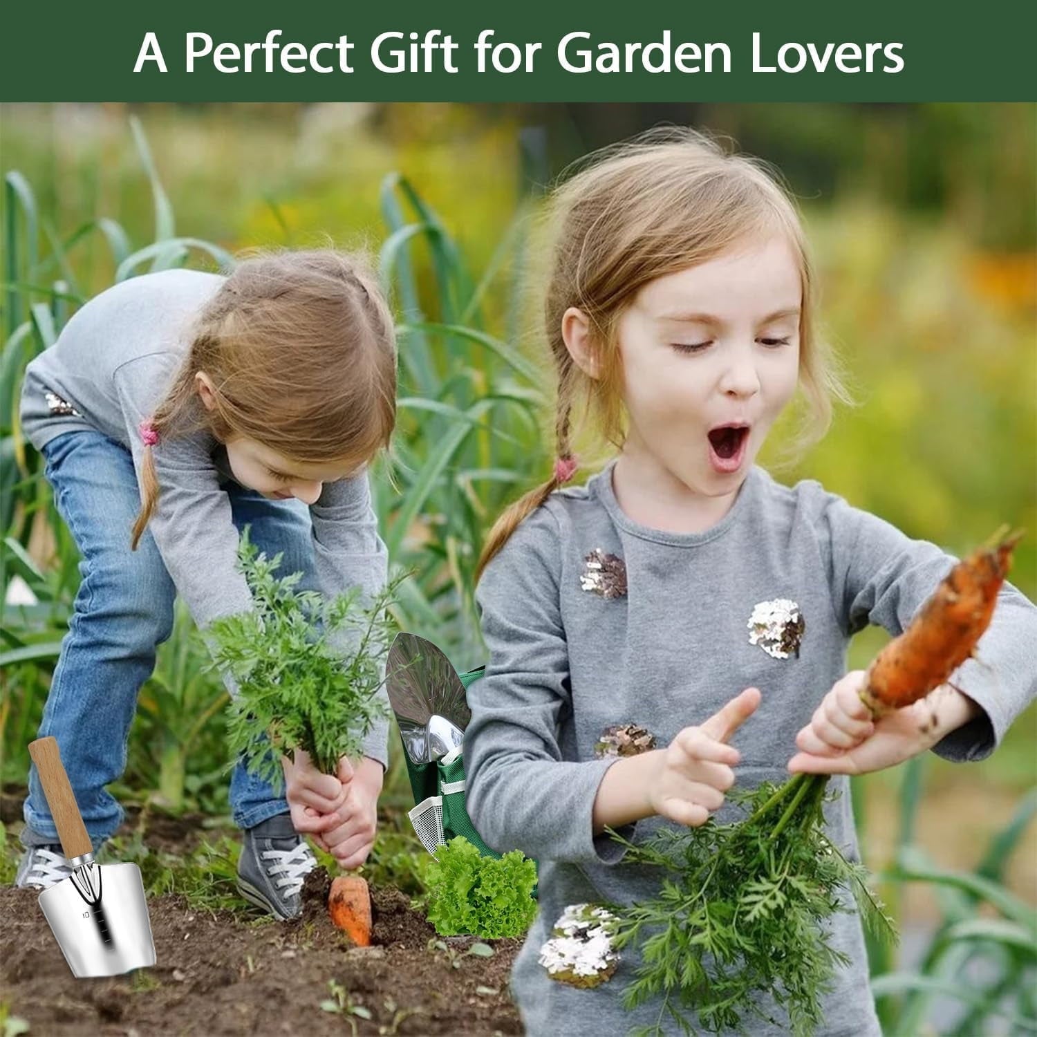 Garden Tool Set 12 Piece Gardening Kit with Heavy Duty Folding Stool Gardening Tools with Detachable Canvas Storage Tote Bag Stainless Steel Outdoor Hand Garden Tools  Gardening Gifts for Women Men